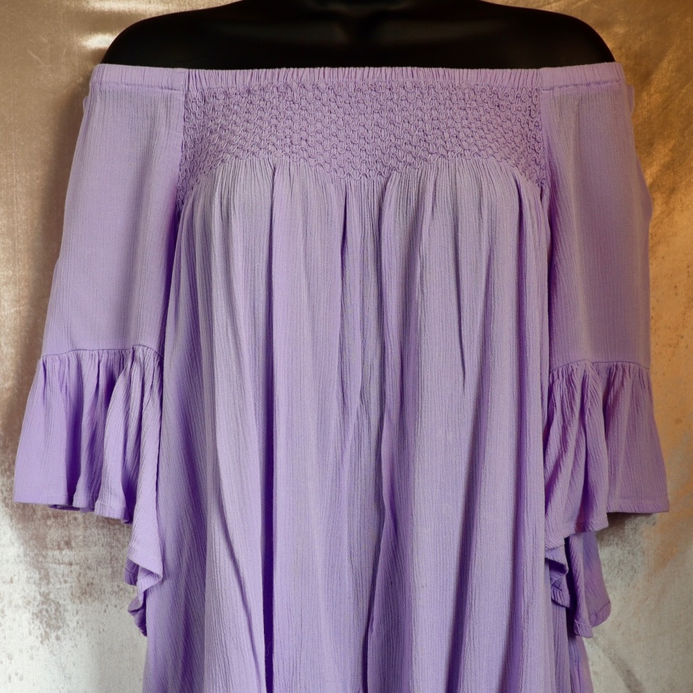 A.N.A Lavender smocked off shoulder wide sleeves